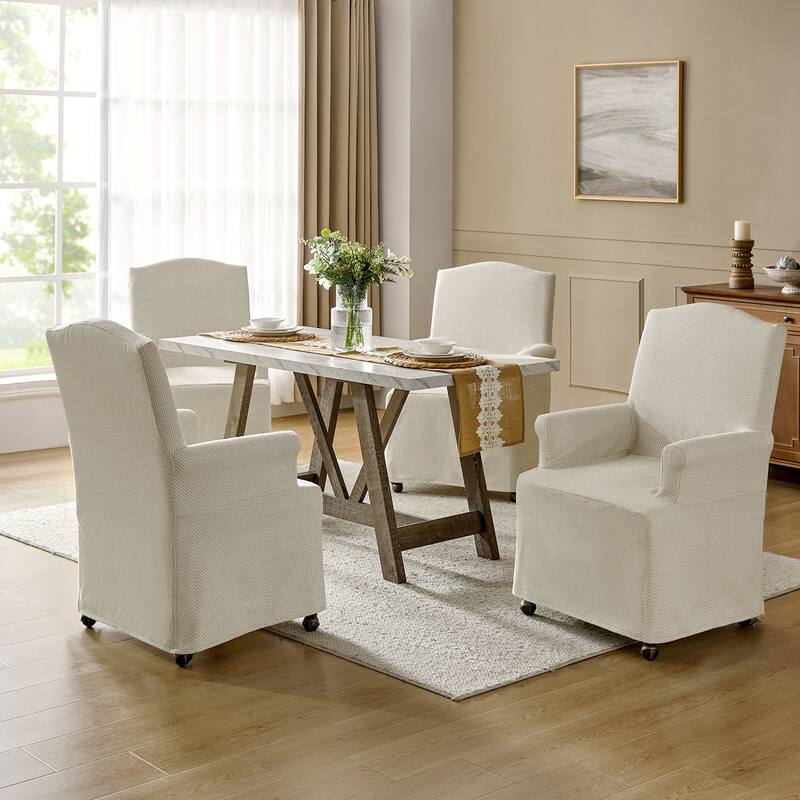 Alethea Upholstered Slipcover Arm Dining Chair with Soild Wood Legs Set of 4 by HULALA HOME - Tan