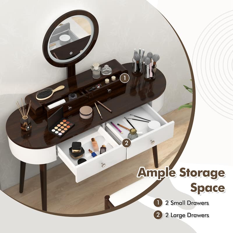 Costway Solid Wood Makeup Vanity Desk Set with LED Lighted Mirror