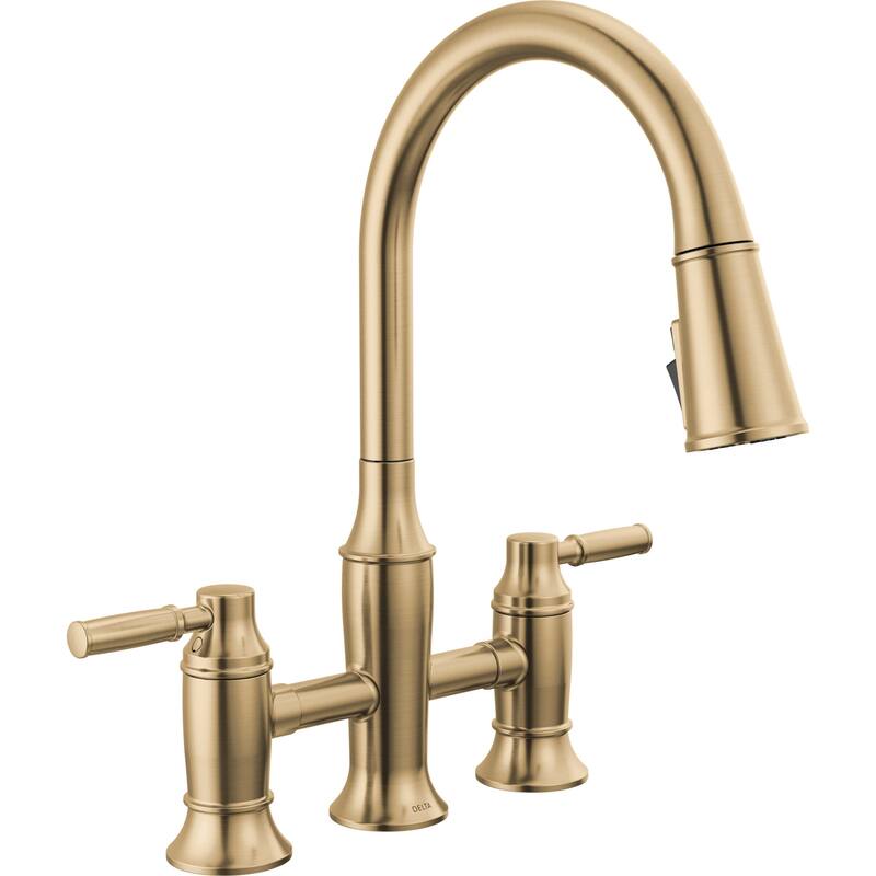 Delta 2384L-DST Renaldi 1.8 GPM Bridge Kitchen Faucet with Pull-Down - Lumicoat Champagne Bronze