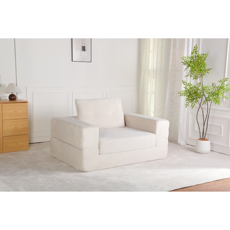 Compression Human Dog Sofa Bed for Adult & Pets, Modern Floor Couch With Pillow for Living Room Bedroom, Corduroy Fabric