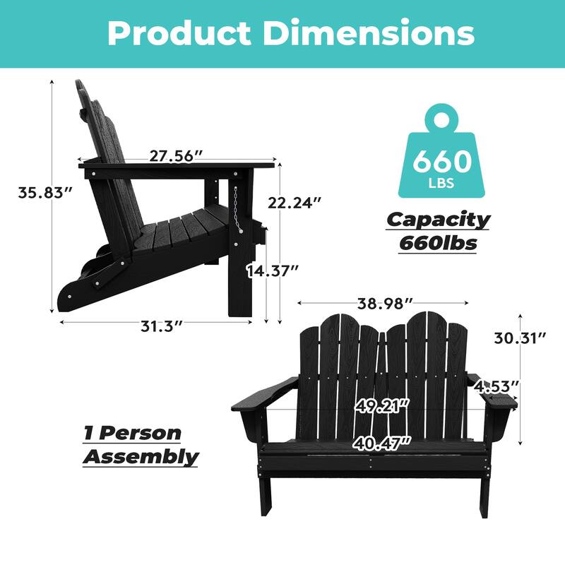 Outdoor HDPE Foldable Patio Loveseat