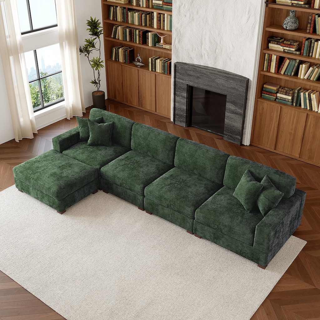 Oversized Chenille Modular Sectional Sofa Living Room Set with Ottoman