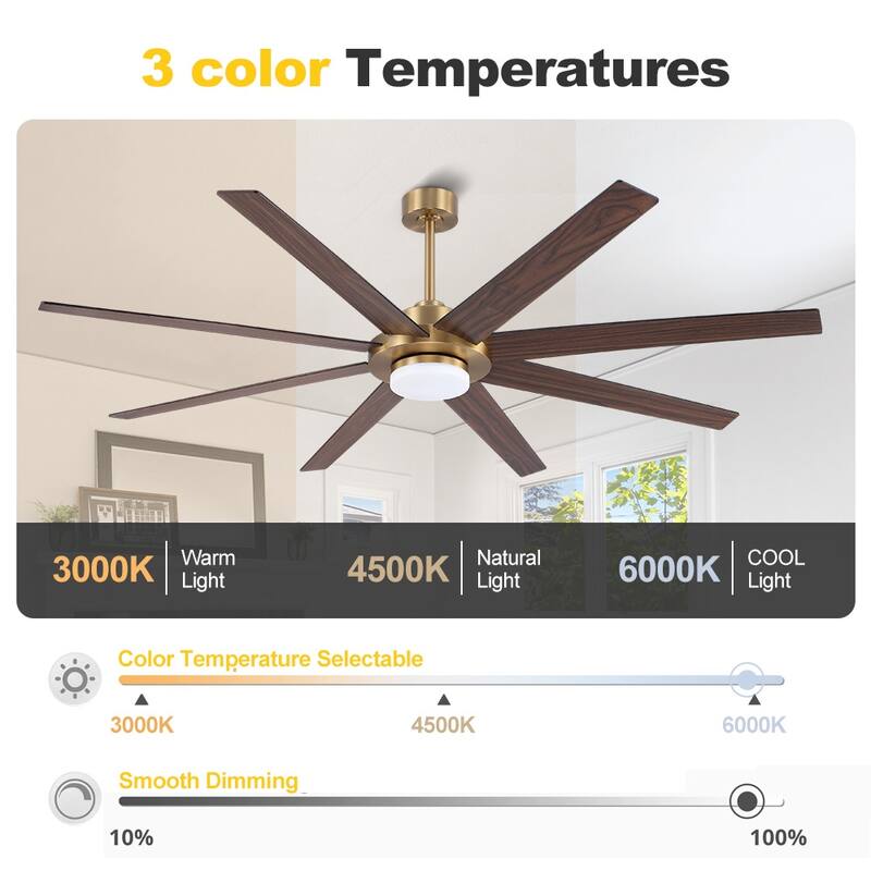 60 in. Indoor 8 Wood Blades Ceiling Fan with LED light and remote
