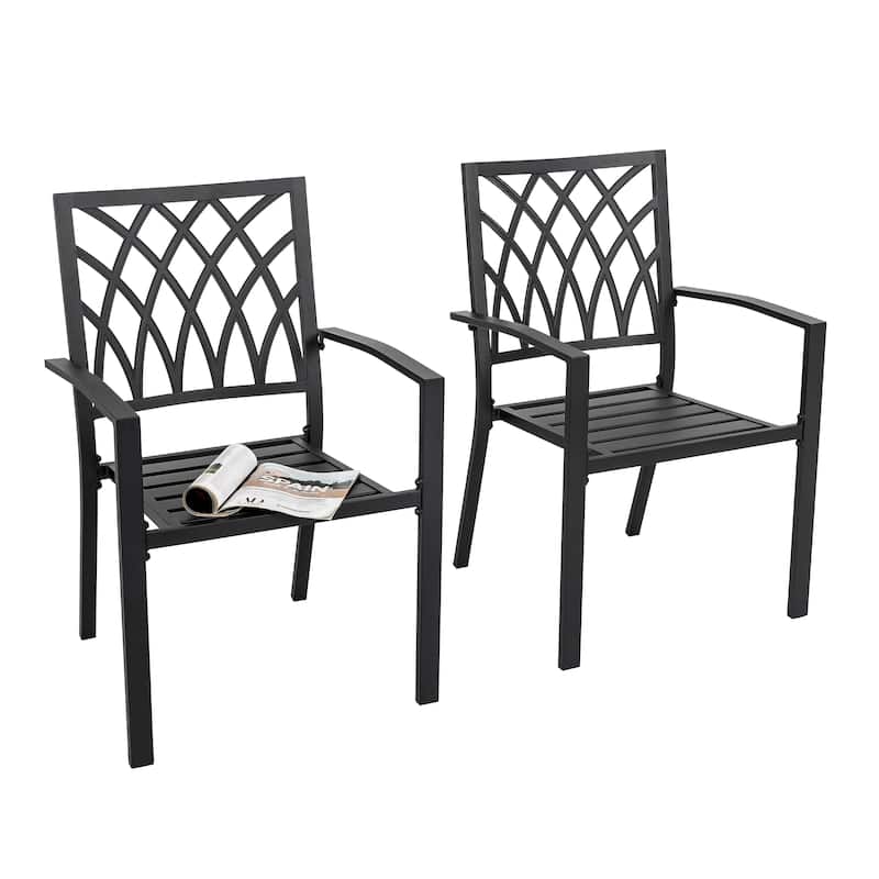 Outdoor 2-Piece Black Patio Chair Set, Powder-coated Iron, Lattice Pattern