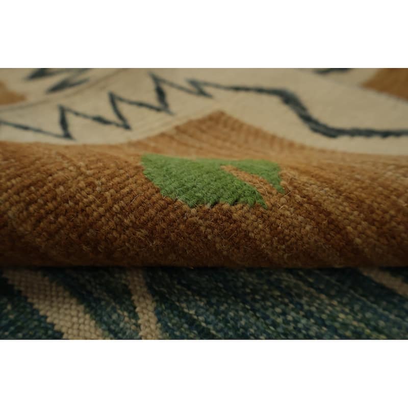 Hand Woven Oriental 100% Wool Carpet Southwestern Tribal Navy Blue & Blues Kilim Area Rug - 9' 9'' X 8' 3''