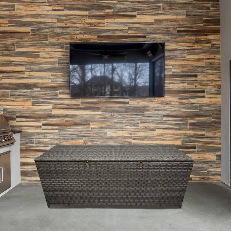 Indoor and Outdoor Balcony Patio Deck Porch Pool 113 Gallon Wicker Storage Box Trunk Bin with Metal Frame - N/A