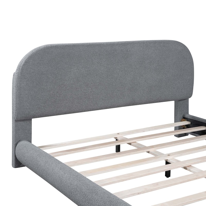 Stylish Curve-shaped Design Teddy Fleece Platform Bed