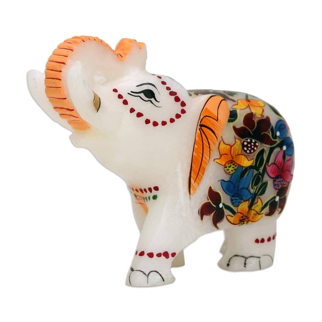 Novica Handmade Elephant Salute Hand-Painted Soapstone Figurine