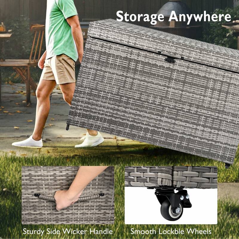 230 Gallon All-Weather Rattan Outdoor Storage Box with Wheels