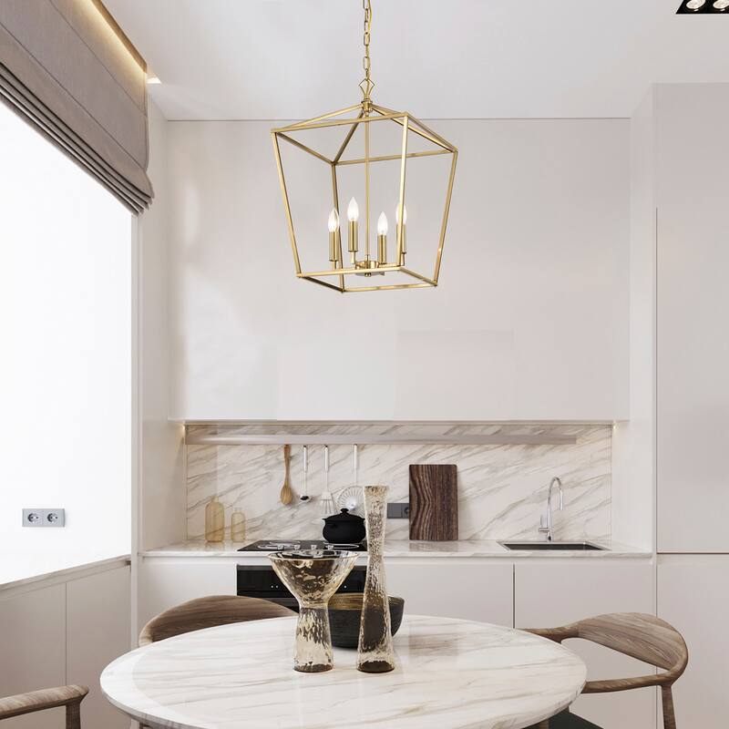 Gold Finish 4-Light 16 in. Lantern Cage Pendant