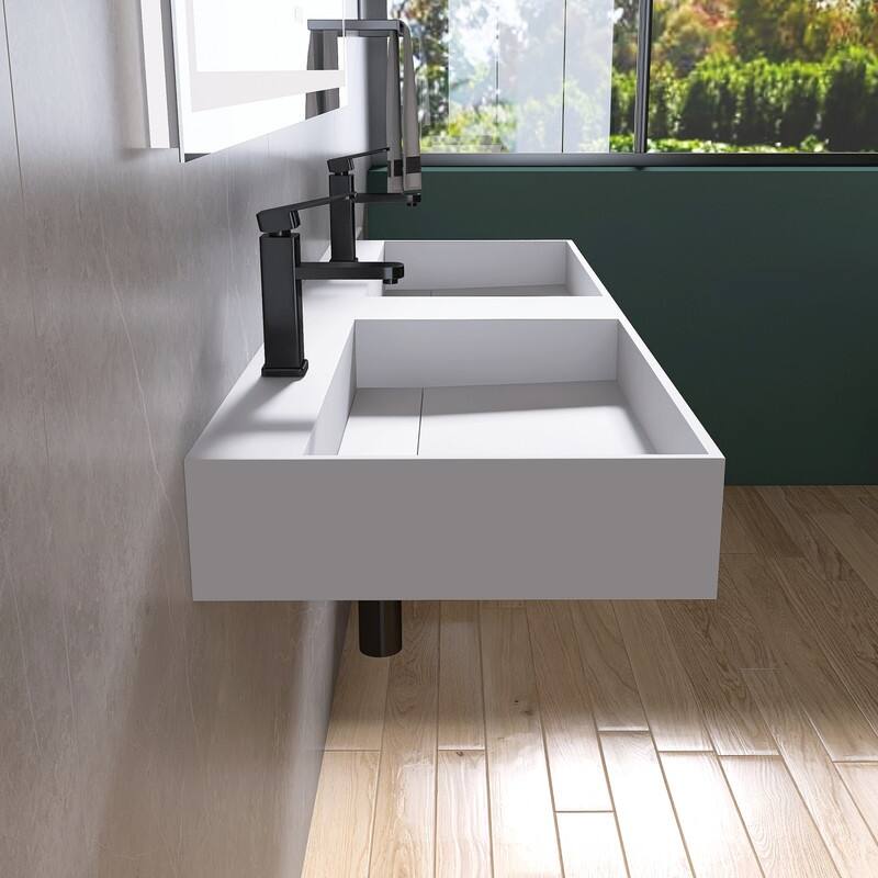 MEDUNJESS 54" Bathroom Sink Solid Surface Bathroom Vessel Sink - 54''