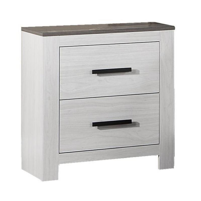 White/Black 2 Drawer 16 in. W Nightstand with Sturdy Hardware and Ample Storage