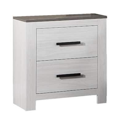 White/Black 2 Drawer 16 in. W Nightstand with Sturdy Hardware and Ample Storage