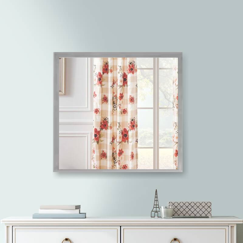 Jody 38 Inch Wall Mirror, Rectangular Wood Frame, Gray - Grey