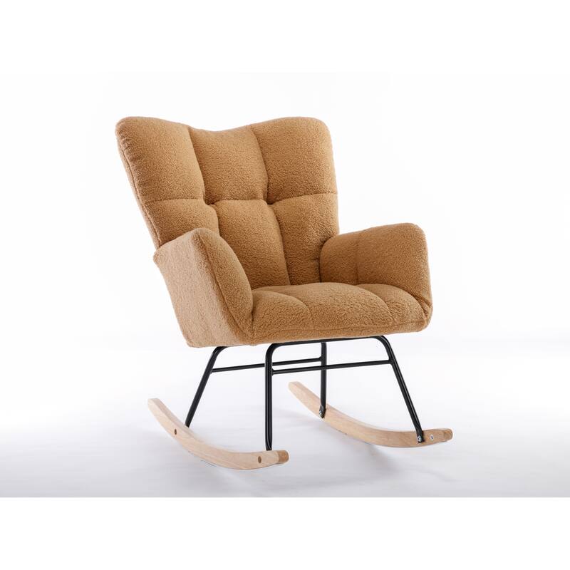 Teddy Fabric Rocking Glider Chair with Wooden Frame and 250lb Weight Capacity