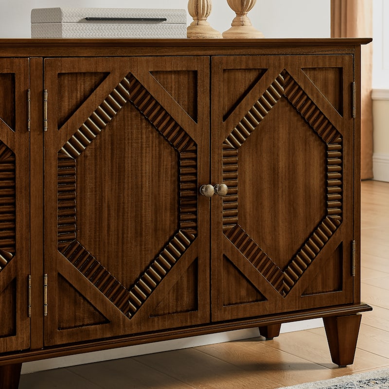 Elegant 65.2" Mid-Century Credenza - Geometric Storage Cabinet with Dual-Purpose Coffee/Wine Bar