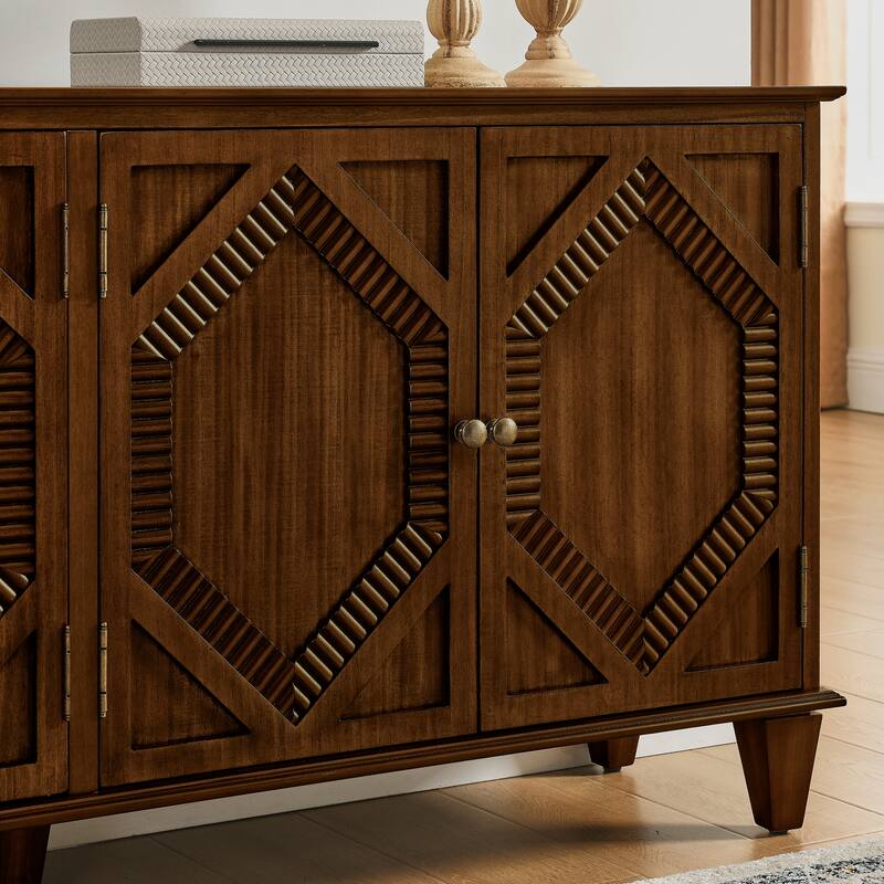 Sideboard Cabinet with 4 Doors & Adjustable Shelf, Accent Cabinet with Solid Wood Legs, Large Wine Bar Storage Cabinet