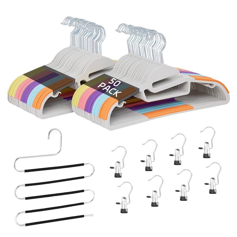 Javlergo 25/50 Pack Heavy Duty Plastic Hangers, 360º Swivel Hook Coat Hangers, Non-Slip, Space-Saving - 50 Packs - Multi