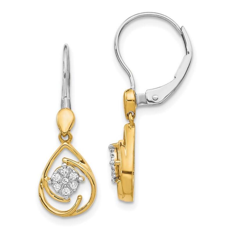 Curata 14k Two tone Diamond Teardrop Dangle Leverback Earrings - 25x8mm Wide