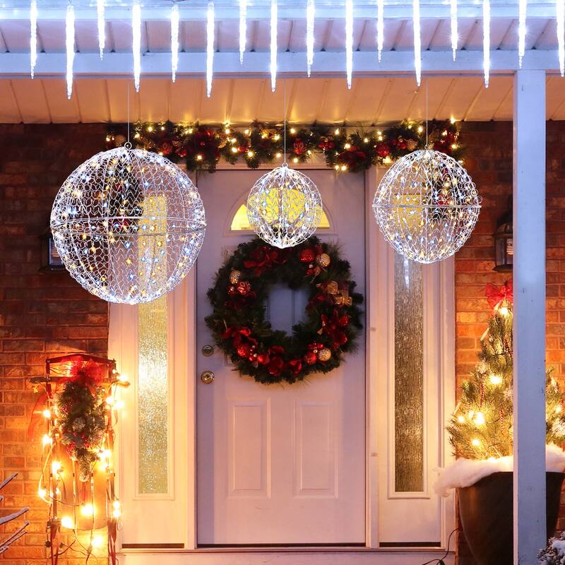 Gymax 3 Pcs Lighted Christmas Balls w/435 LEDs 3 Light Color 8 Dynamic - See Details