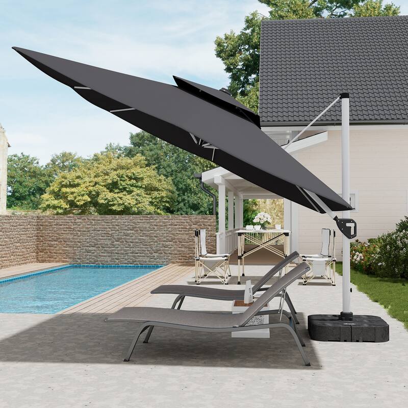 11FT Patio Umbrella Outdoor Square Double Top Umbrella with Base