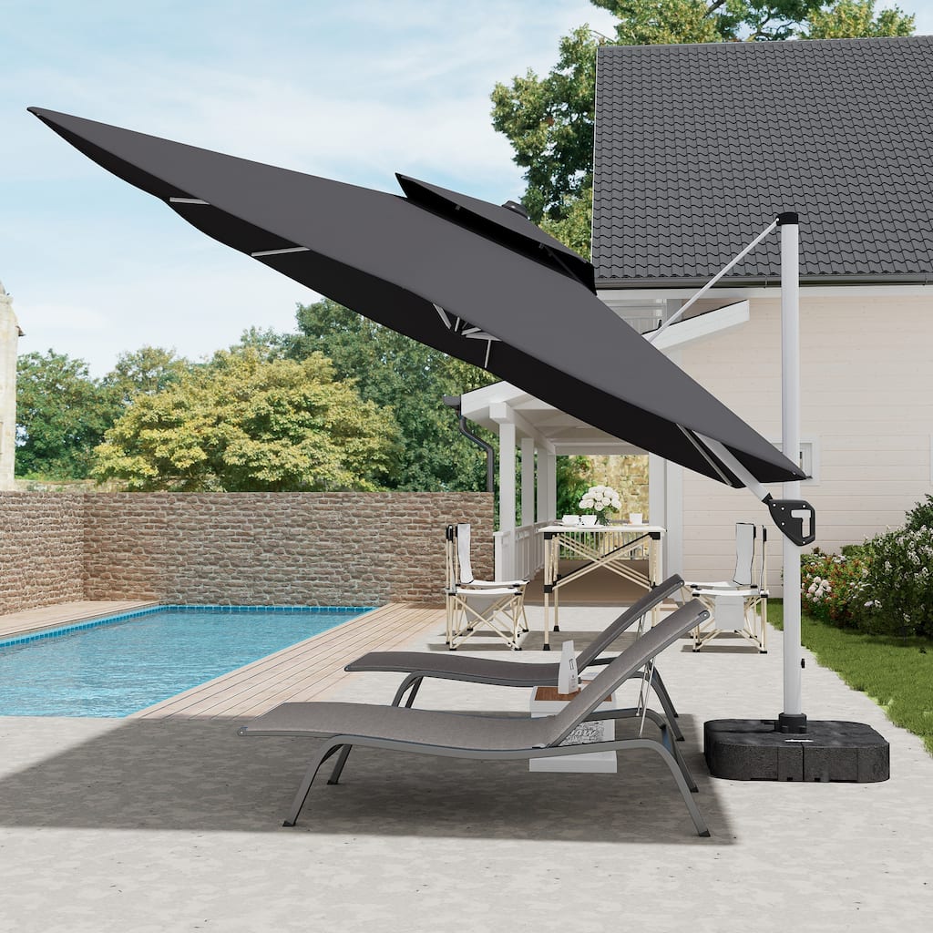 11FT Patio Umbrella Outdoor Square Double Top Umbrella with Base