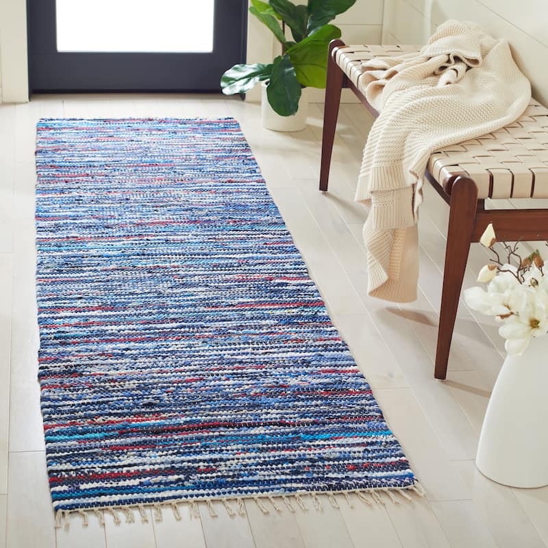 SAFAVIEH Handmade Rag Rug Irmeli Casual Stripe Cotton Rug - 2'3" x 8' Runner - Blue/Multi