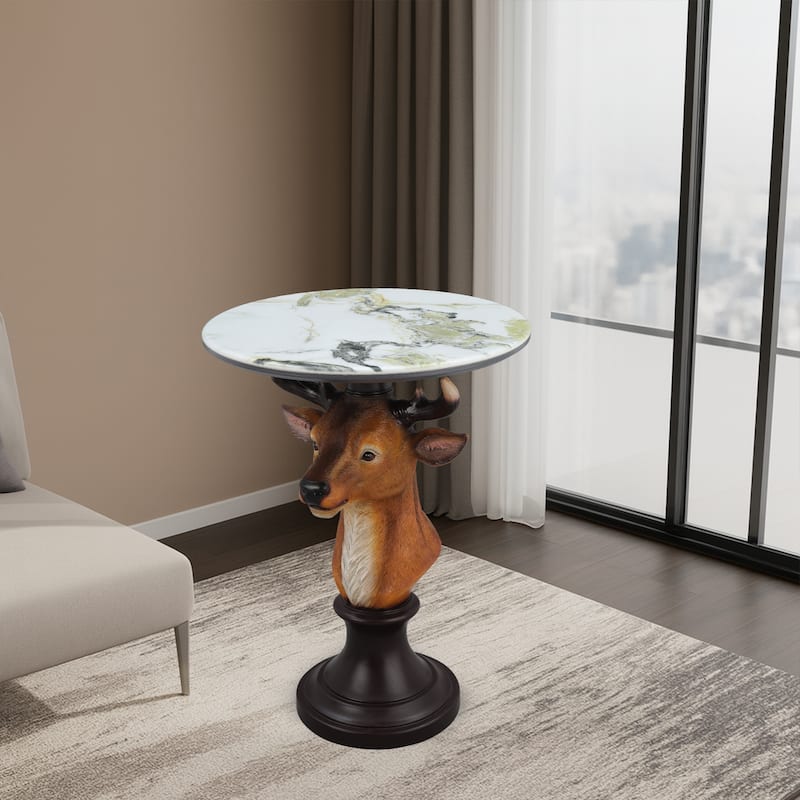 Deer Head Accent Table Animal Statue End Tables Livingroom - Brown