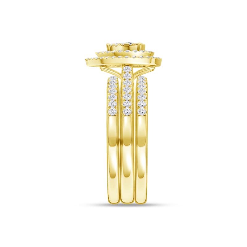 5/8Ct TDW Diamond Pear Shaped Cluster Halo Bridal Set in 10K Yellow Gold for Women