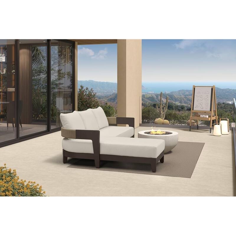 PURPLE LEAF Modern Aluminum Sectional Sofa with 7.87" Cushions for Yard Porch Deck Outdoor Conversation Sets - 3-Seat - L-Shaped-Right