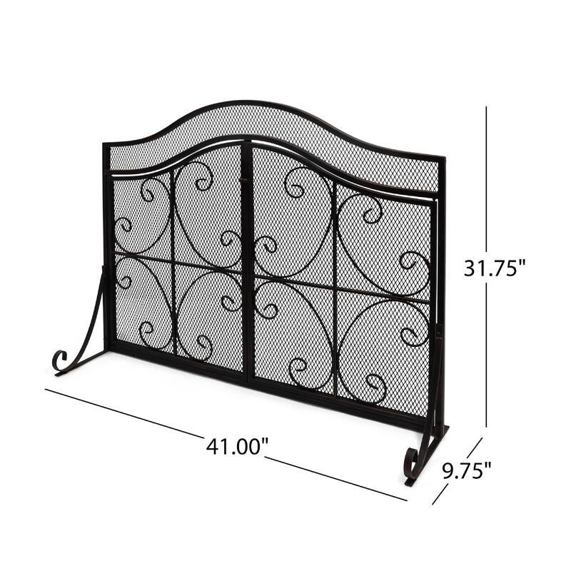 Fireplace Screen, 3 Panels 2 Doors, Black Copper Diamond Mesh Scrolled