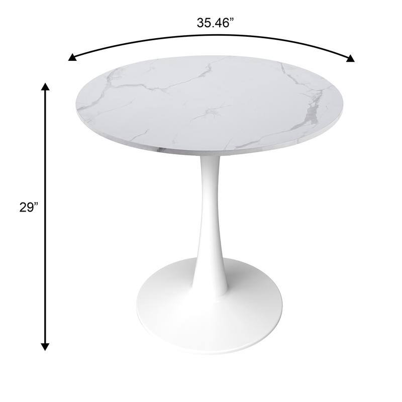 Bristol Modern Round Dining Table with Stain Resistant Solid Wood Top and White Pedestal Base for Home, Cafes and Restaurant