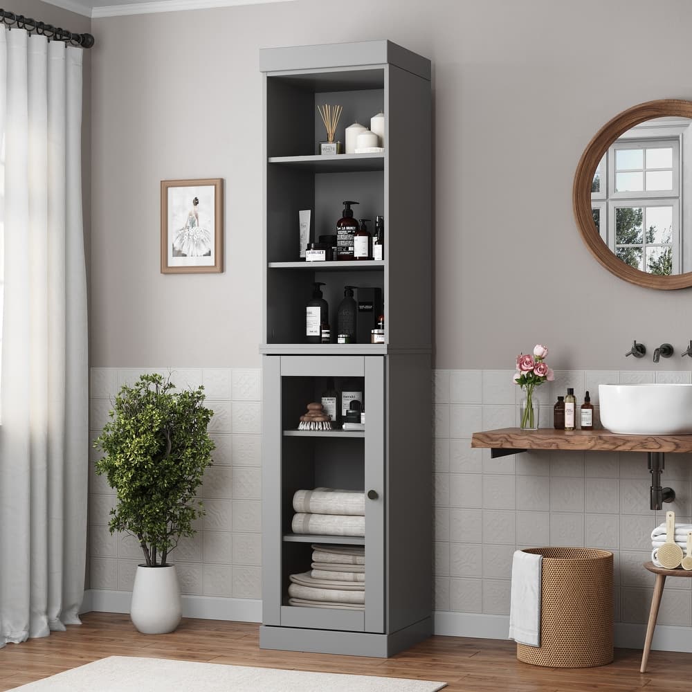 Palace Imports 100% Solid Wood 16.5" Bathroom Storage Cabinet with Clear Glass Doors and Adjustable Shelves