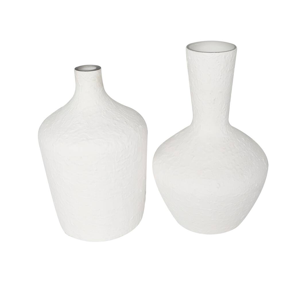 Glass Textured Vase with Various Sizes - Set of 2 White - Roche River Decor - 8"W x 8"L x 13"H