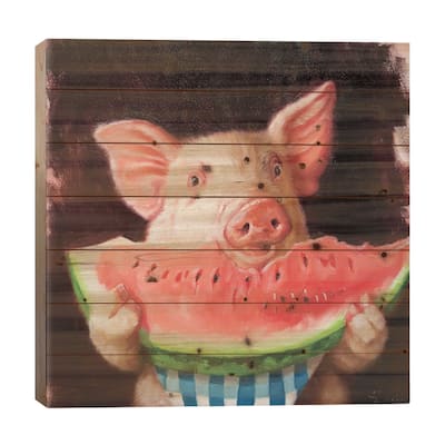 Pig Out Print On Wood by Lucia Heffernan - Multi-Color