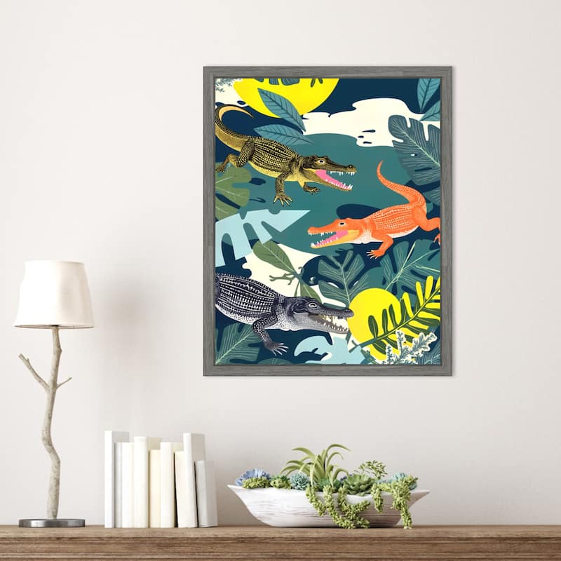 Three Crocodiles by Uma Gokhale Framed Canvas Wall Art