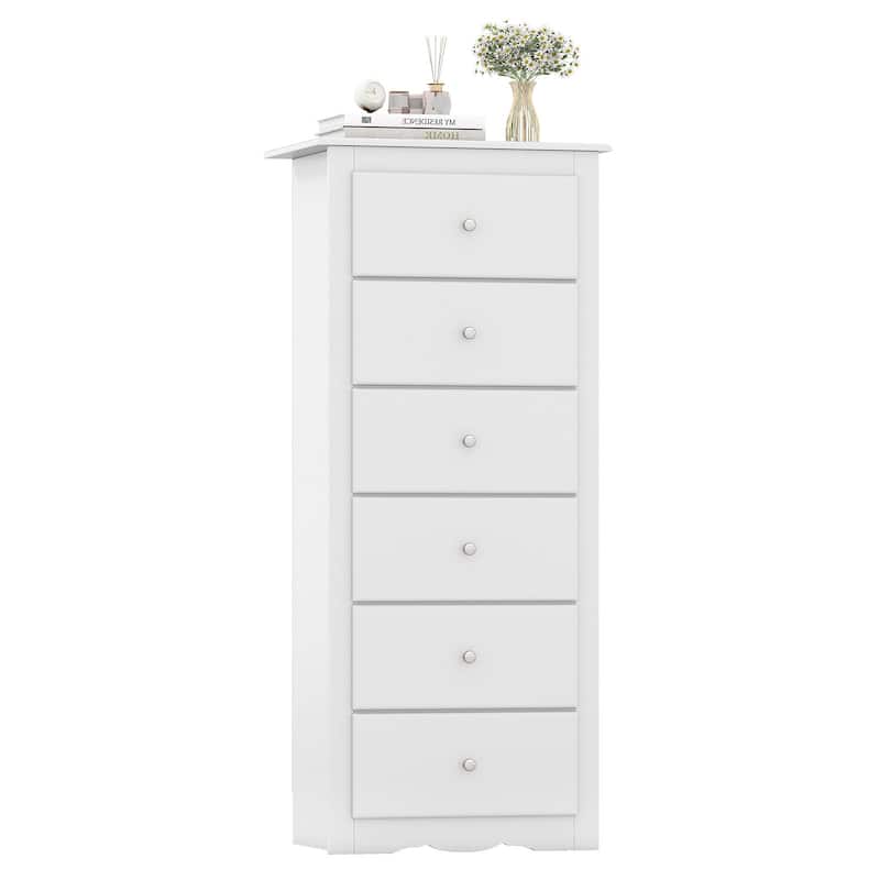 Gymax 6 Drawer Dresser Tall Wooden Chest of Drawers w/ Metal Drawer