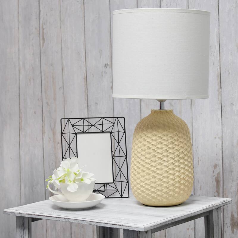20.4" Purled Texture Lamp with White Fabric Shade