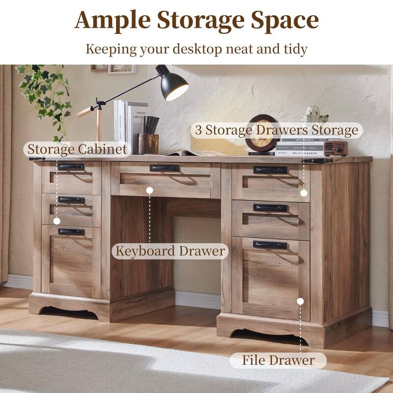 Farmhouse Executive Desks, Wood Computer Writing Desk for home office