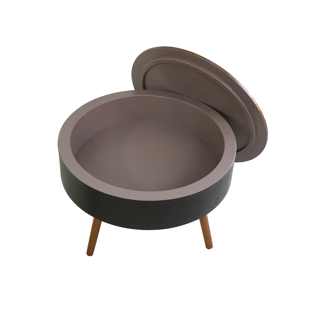 Round Carved Coffee Table with Storage Space