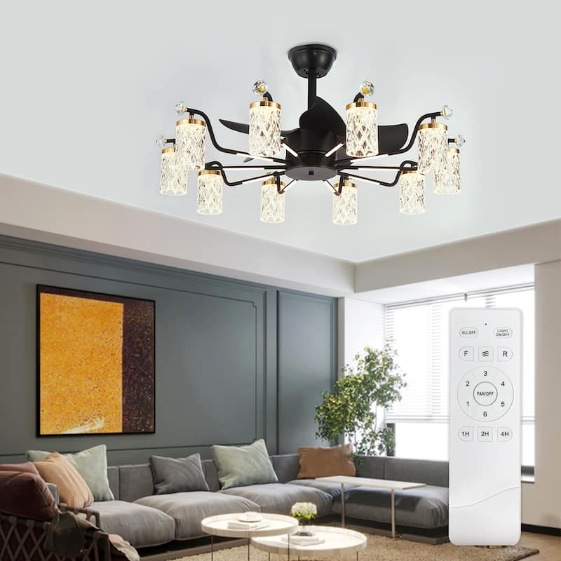 Modern Fandelier with Light and Remote, Modern luxury LED Chandelier Ceiling Fan for Living Room