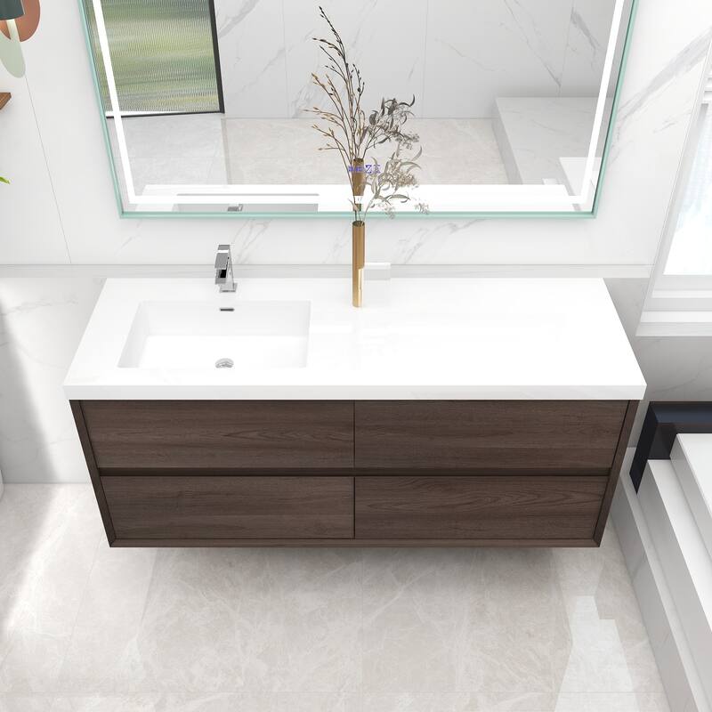 Selina 60" Wall Mounted Vanity with Single Sink on the Left - 60