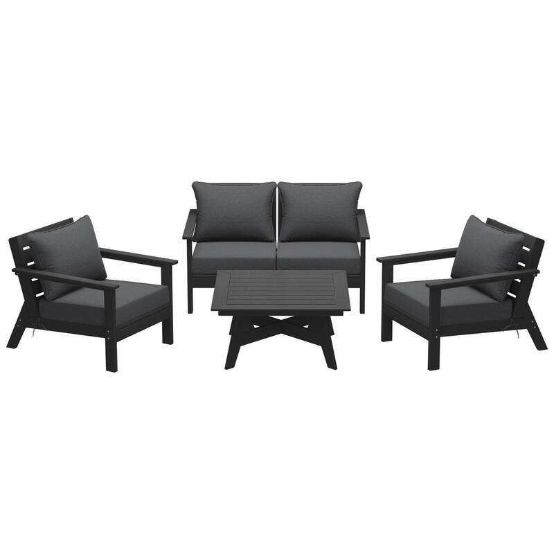 Birchwood All Weather HDPE Outdoor Patio Black Deep Seating Conversation Set (5-Piece Set)