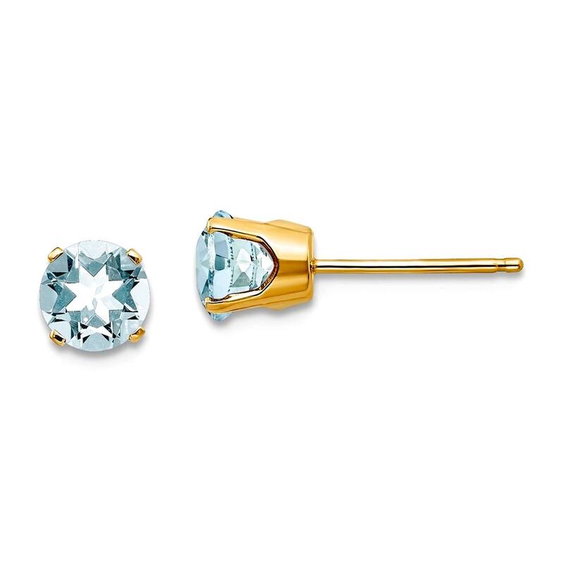 Curata 14k Yellow Gold 5mm Genuine Gemstone Birthstone Stud Earrings - Aquamarine