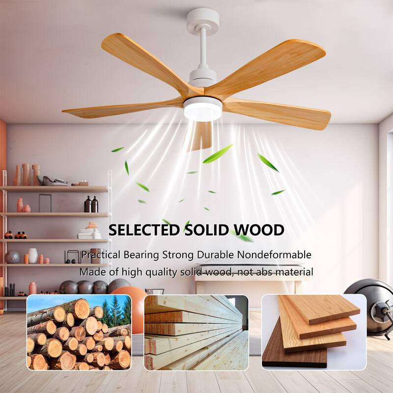 52" Ceiling Fans With Lights and Remote Control, Dimmable LED, 5 Solid Wood Blades,for Bedroom, Living Room - 52 Inches