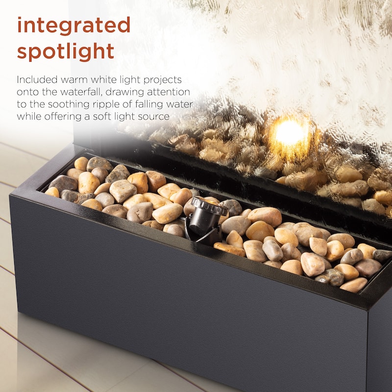 Alpine Corporation 72" Zen Mirror Waterfall Fountain with LED Lights and Stones