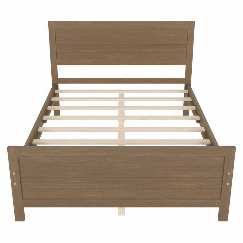 Wood Platform Bed Frame with Headboard and Wood Slat Support