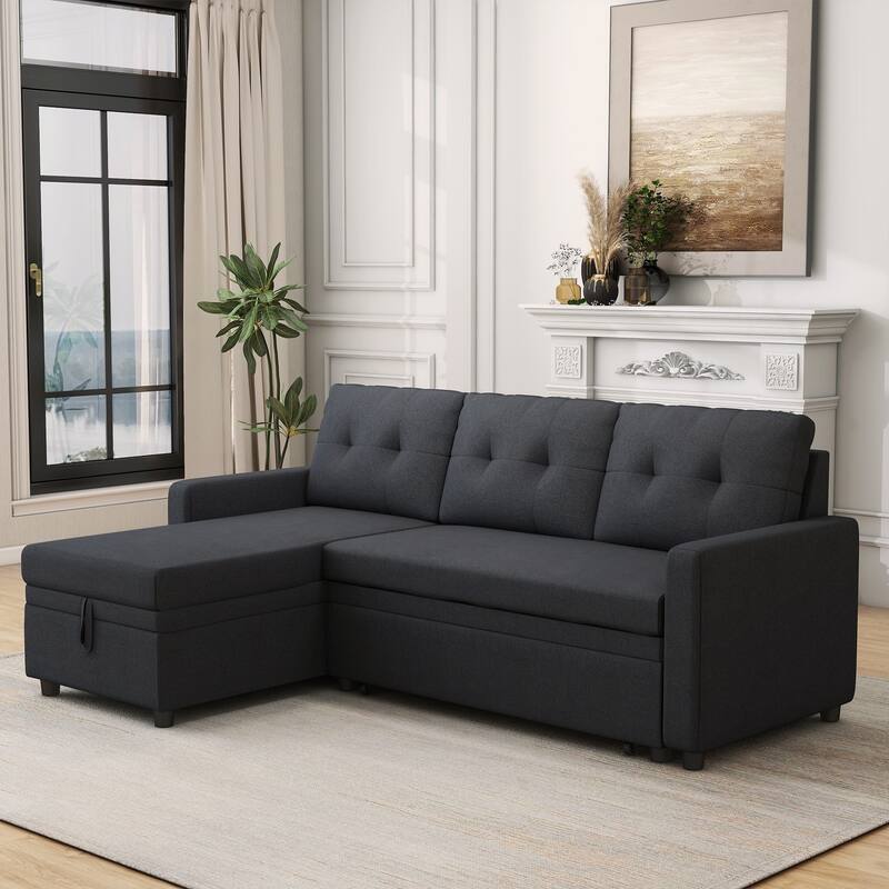 Modern L-Shape Convertible Sleeper Sectional Sofa - Grey