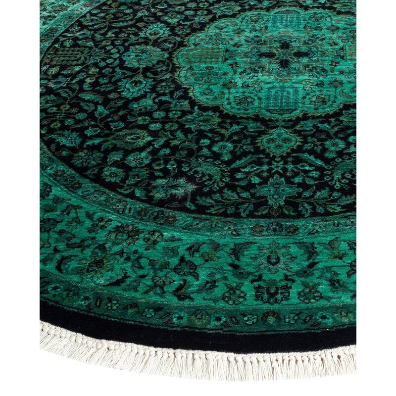 Overton Hand Knotted Wool Vintage Inspired Modern Contemporary Overdyed Green Round Area Rug - 4' 7" x 4' 7"