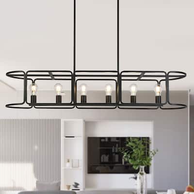 Oriea Farmhouse 6-Light Black 48" W Linear Chandelier Modern Industrial Island Lights - L 48" x W 12" x H 8.7"